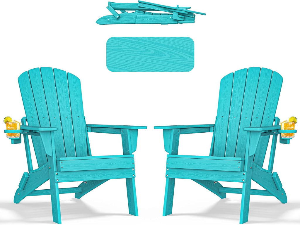 nevilywood HDPE Foldable Adirondack Chairs Set of 2, Waterproof All-Weather Outdoor Design, for Fire Pit, Patio & Beach, Aruba