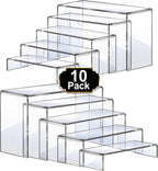 Aheroi Large Acrylic Risers, 10 Pcs 2 Set(7”L~8”L~9”L) Riser Display Shelf, Clear Rectangular Display Stands Set, Transparent Shelves for Decor, Showcase Holder for Cupcake