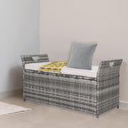 Wicker Outdoor Storage Bench,33 Gallon Rattan Deck Box with Side Handles & Soft Cushion,Patio Bench with Storage,Outdoor Furniture for Pillows,Garden Tools,Pool Accessories,Sports Equipment (Gray)