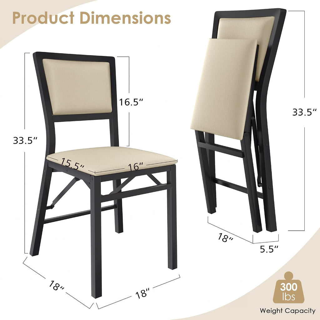 VECELO Folding Dining Chairs Set of 4, Metal Padded Foldable Seating with Comfortable Faux Leather, Space-Saving Portable Guest Seats for Kitchen & Office, No Assembly, Creamy Beige