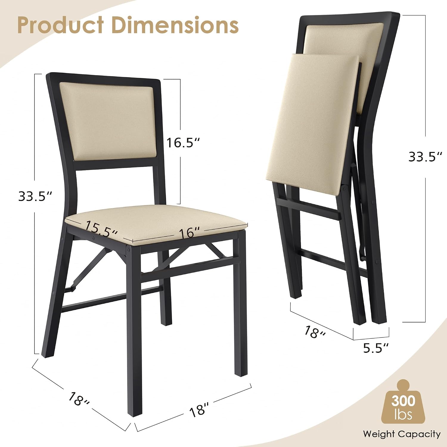 VECELO Folding Dining Chairs Set of 4, Metal Padded Foldable Seating with Comfortable Faux Leather, Space-Saving Portable Guest Seats for Kitchen & Office, No Assembly, Creamy Beige