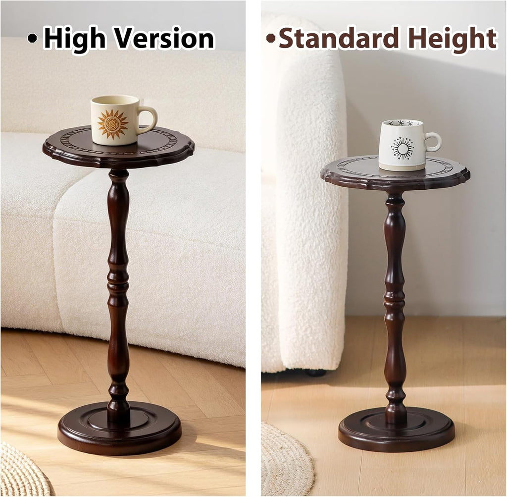 100% Solid Wood Small Side Table, Drink Table for Small Spaces, 25.6“ Round End Table Accent Nightstand for Bedroom, Living Room, Corners and Office, Brown