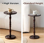 100% Solid Wood Small Side Table, Drink Table for Small Spaces, 25.6“ Round End Table Accent Nightstand for Bedroom, Living Room, Corners and Office, Brown