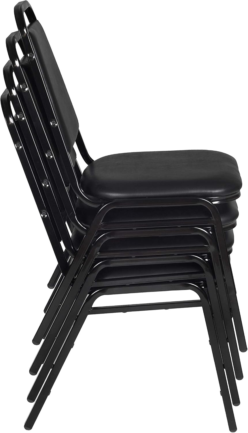 Regency 8029 Stackable Cushioned Restaurant Chair, Commercial Vinyl Dining & Event Seating, Steel Frame, Comfortable Easy-Clean Chair for Banquets, Cafeterias & Hospitality - Black (4 Pack)