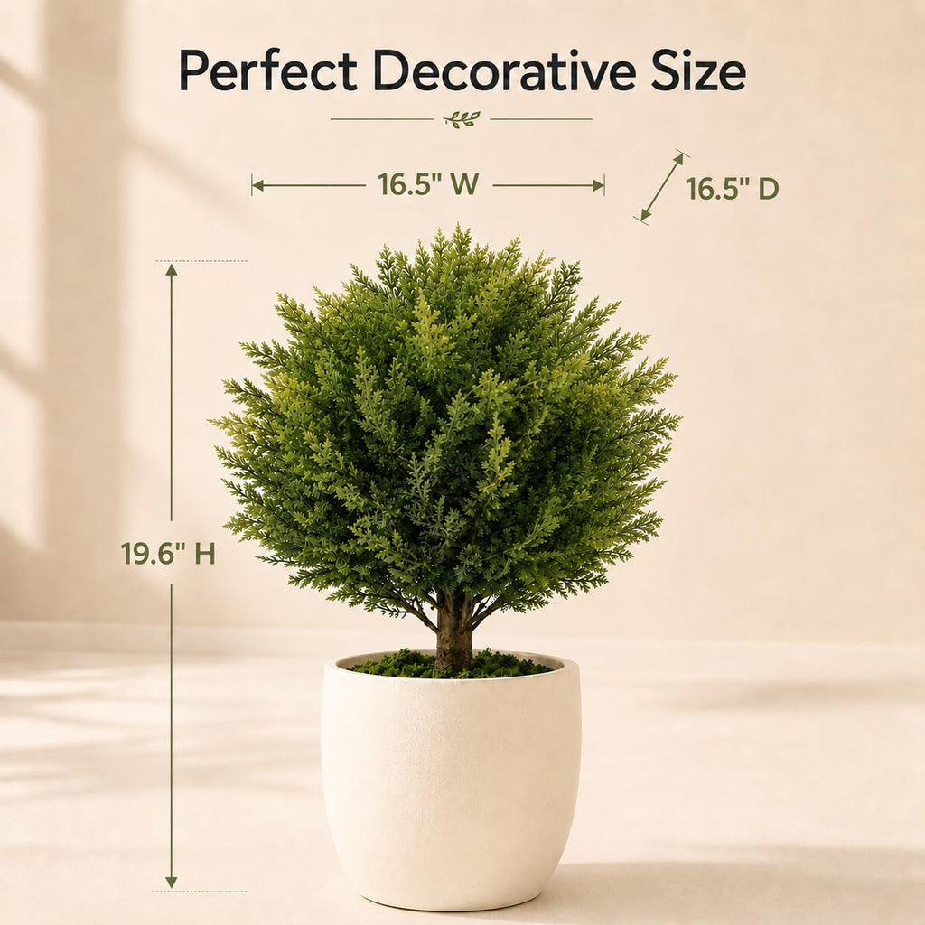 Artificial Outdoor Plants Topiary Cedar Trees 2 Pack Faux Trees Potted Bushes Shrubs UV Resistant - Realistic Artificial Plants Outdoor Dense Greenery Ball Tree for Front Porch Patio Garden