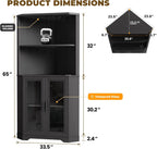 Corner Bar Cabinet with LED Lights, 65" Tall Wine Cabinet with Glass Holder & Tempered Glass Door, 4-Tier Liquor Alcohol Cabinet & Coffee Bar with Human Body Sensor for Dining Room, Black
