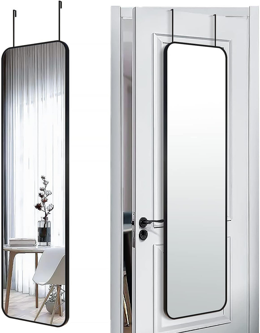 SCWF-GZ 47x14 Mirror Rectangle Full Body Length Door Hanging Wall Mounted Metal Aluminum Alloy Frame Dressing Make-up Mirrors for Entryway Bedroom Bathroom Living Room 47 14 inch Black