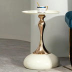 Round End Table with Rose Gold Base – Modern Metal Tray Top, Luxury Cream Side Table, Pedestal Accent Table for Living Room, Bedroom, or Nursery (Cream & Rose Gold)