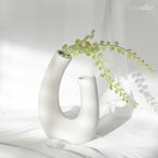 Crutello Minimalist White Ceramic U Style Vase - Set of 2 Modern Home Decor for Mantles, Bookshelves, Tables, Entryways