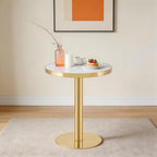 gopop 23.6" Modern Small Table for 2, Round Bar Table with Faux Marble Tabletop, Golden Edge & Base, Space Saving, Ideal for Cafe/Small Spaces/Apartment, White