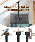 39” Ceiling TV Mount for 26-65 Inch LCD LED OLED 4K TVs, Heavy Duty Hanging TV Ceiling Mount Bracket with Height Adjustable Extension Pole for Home Patio Gazebo, Max VESA 400x400mm, Holds 110lbs