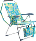 Portable Beach Chair for Adults, Lightweight Folding Lawn Chair with Cup Holder, Headrest, Side Pocket and Bottom Storage Bag, Camping Gear for Picnic Patio Sporting Events, 260 lbs, Green & Blue