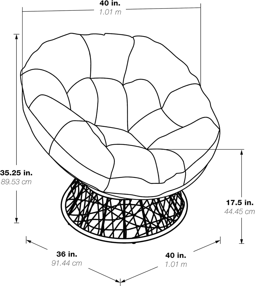 OSP Home Furnishings Wicker Papasan Chair with 360-Degree Swivel, Grey Frame with Black Cushion