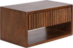 Kate and Laurel Reid Ribbed Wooden Tiered Floating Side Table, 18 x 10 x 9, Walnut Brown, Modern Rectangular Mango Wood Floating Nightstand with Drawer for Bedroom Storage or Living Room End Table