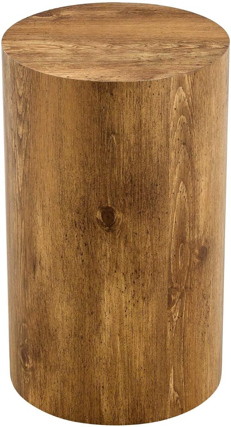 Round Side Table with Imitation Wood Grain, 12" Diameter x 19.7" Height, Modern Cylindrical Design, Sturdy Base with Anti-Slip Feet, Perfect for Living Room, Bedroom, or Office, Wood