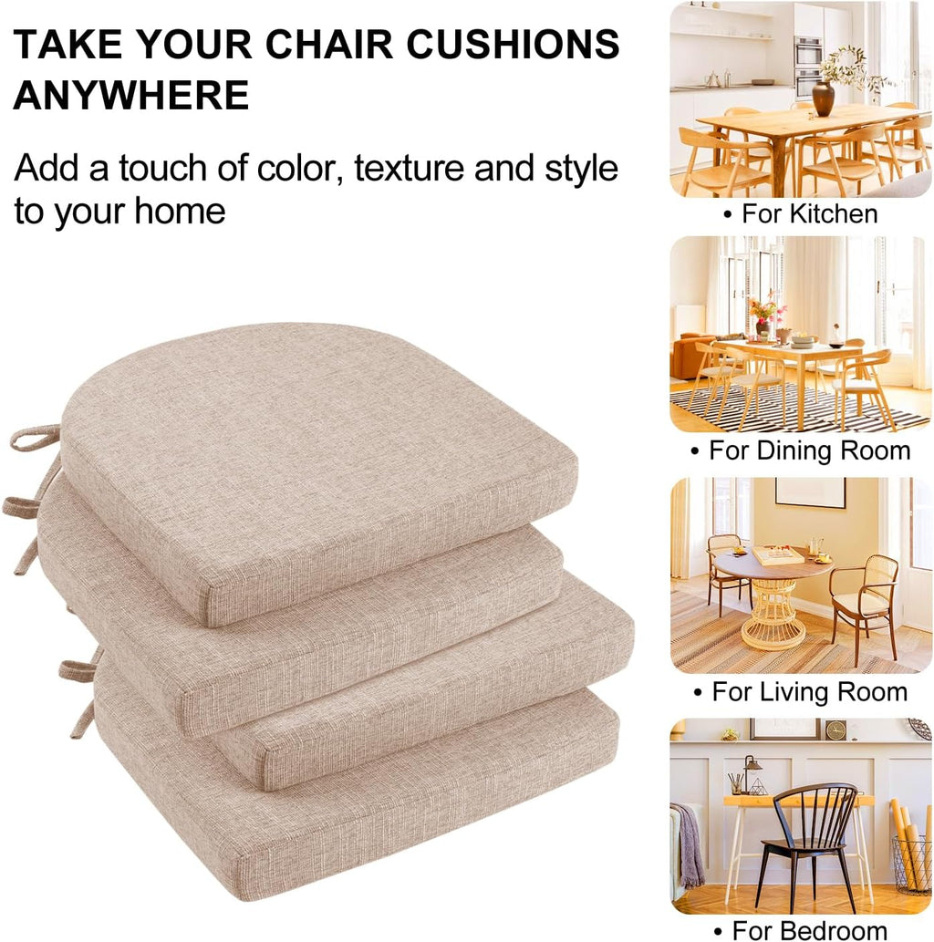 Wellsin Chair Cushions for Dining Chairs 6 Pack - Kitchen Chair Cushions with Ties and Non-Slip Backing - Dining Chair Pads 16"X16"X2", Oatmeal Beige