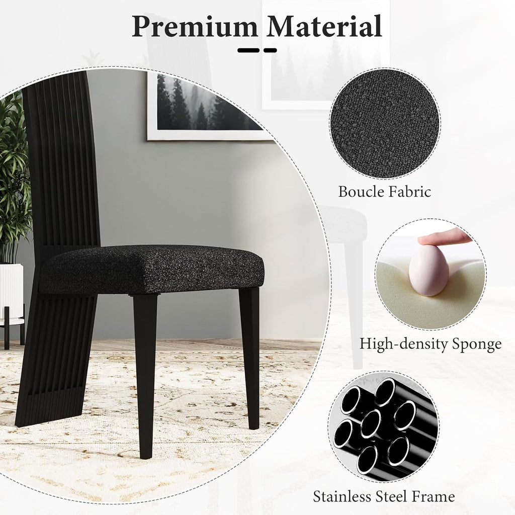 Modern Black Dining Chairs Set of 4, Upholstered High Back Dining Chairs with Stainless Steel Backrest and Legs, Luxury Dining Room Chairs for Kitchen Living Room Restaurant