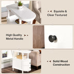 Set of 2 Wooden End Table with 2 Drawers & Storage Shelf, White | Narrow Sofa Side Table for Living Room, Slim Chair Side Table with Mid-Shelf, Vintage Small Nightstand Bedside Table for Home