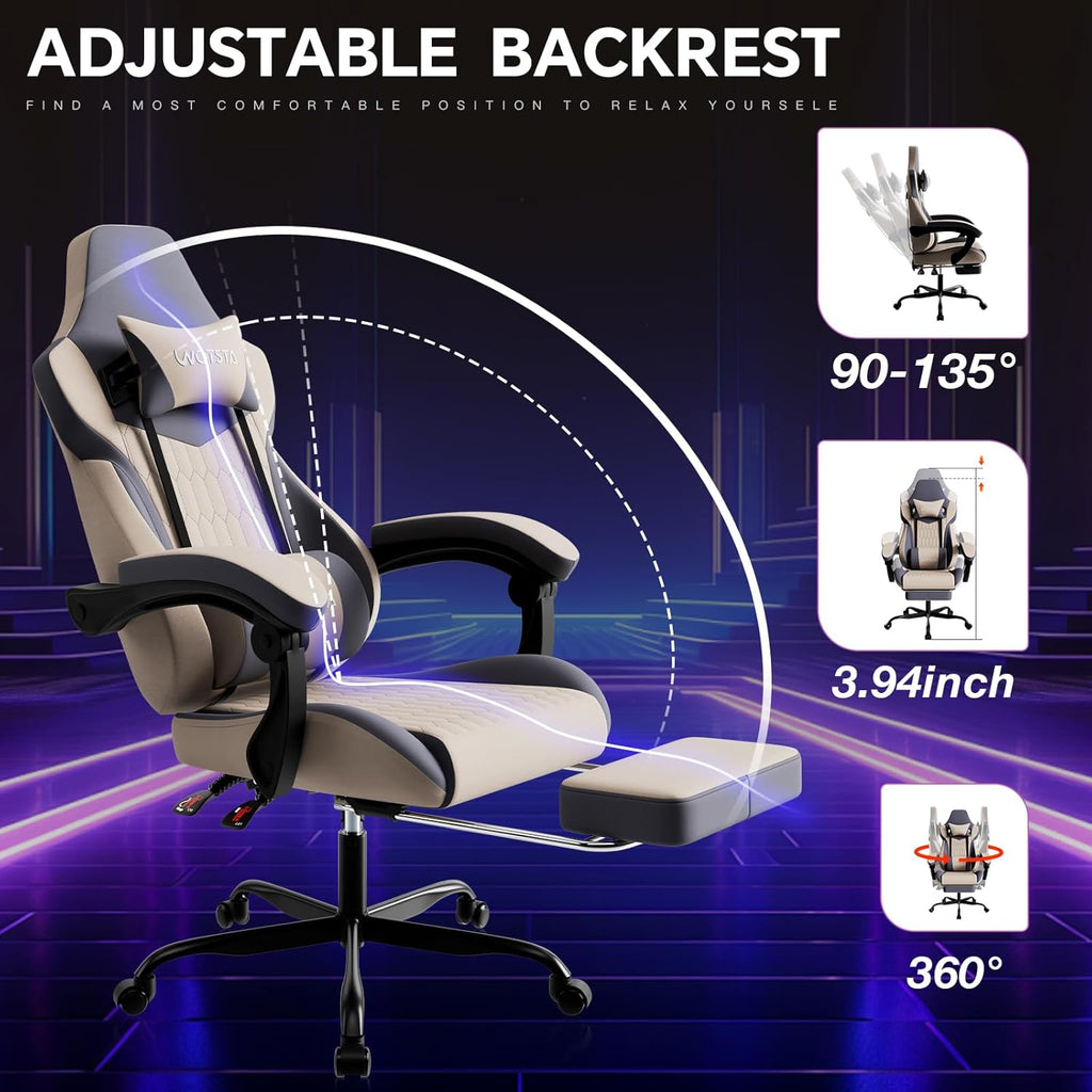 Gaming Chair with Footrest, High Back Gaming Chairs PVC Leather Ergonomic Gamer Chair with Adjustable Headrest Lumbar Support Racing Style Video Gaming Chair for Office/Home (Grey)