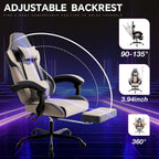 Gaming Chair with Footrest, High Back Gaming Chairs PVC Leather Ergonomic Gamer Chair with Adjustable Headrest Lumbar Support Racing Style Video Gaming Chair for Office/Home (Grey)