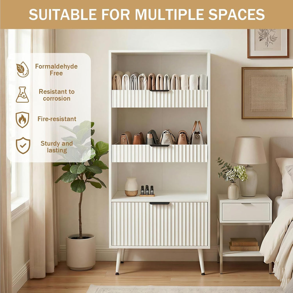 White File Storage Cabinet & 4-Tier Multifunctional Storage, 51.1”Tall Storage Cabinet, Narrow Storage Cabinet for Home Office, Bathroom, Kitchen, Pantry, Living Room, Bedroom