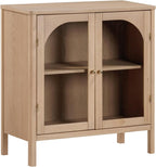 Nathan James Mason Modern Farmhouse Storage Cabinet, Free Standing Accent Sideboard Buffet, Cabinet with Glass Doors and Adjustable Shelf, Clear Glass/Raw Oak