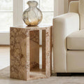 Modern Pink Natural Marble Side Table,Hexagon Accent Tables for Small Spaces,Luxury Real Marble End Table,Solid Stone Accent Tables Living Room,Nightstand