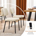 Sweetcrispy Dining Chairs Set of 2, Upholstered Mid Century Modern Kitchen Accent Chairs with Faux Leather Cushion Seat & Metal Legs for Home Office, Living Room-Beige White