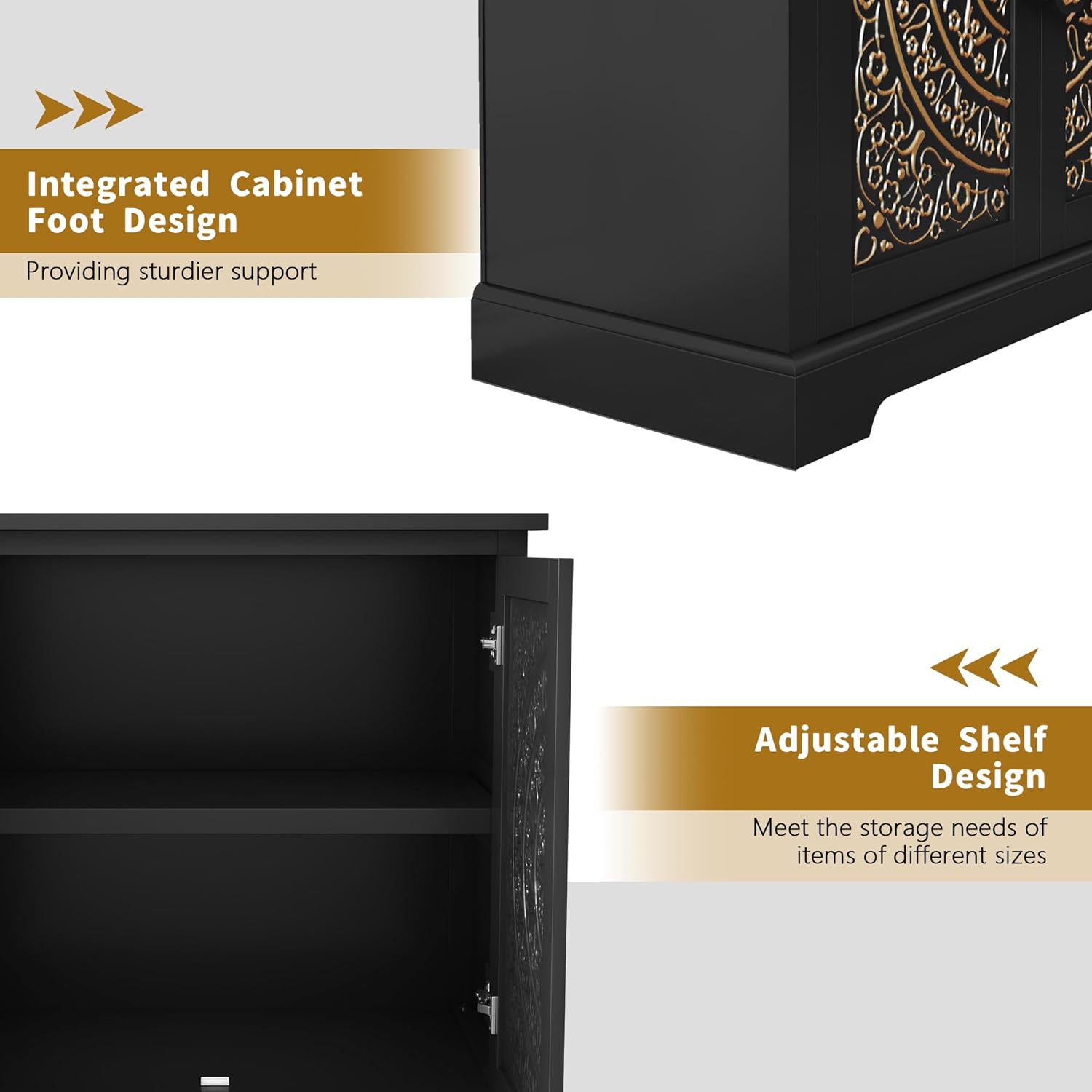 ARTPOWER Embossed Accent Cabinet Set of 2, Vintage Sideboard Buffet Cabinet, Credenza Storage Cabinets with Doors and Shelves for Living Room, Dining Room, Entryway, Hallway, Black