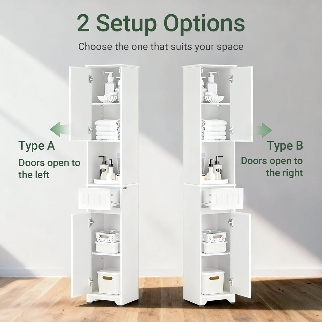 SoBuy Narrow Bathroom Storage Cabinet, Tall Slim Bathroom Organizers and Storage for Small Spaces, Freestanding Skinny Cabinet with Doors and Shelves for Tight Corners, White BZR109-W