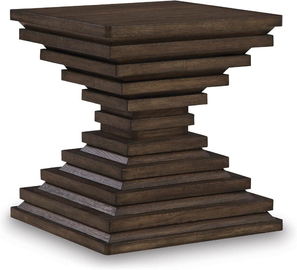 Signature Design by Ashley Hannodream Modern End Table with Architectural Geometry Design, Dark Brown
