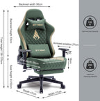 Symino Gaming Chair with Foot Rest, 2D Armrests PU Leather High Back Ergonomic Office Chair, 150° Recline Computer Desk Chair, Diamond Stitching, Green