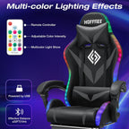 RGB Gaming Chair with LED Lights Massage Ergonomic Game Chairs for Adults High Back Reclining Computer Chair with Footrest Video Game Chair Lumbar Support Racing Style Gamer Chair Grey and Black