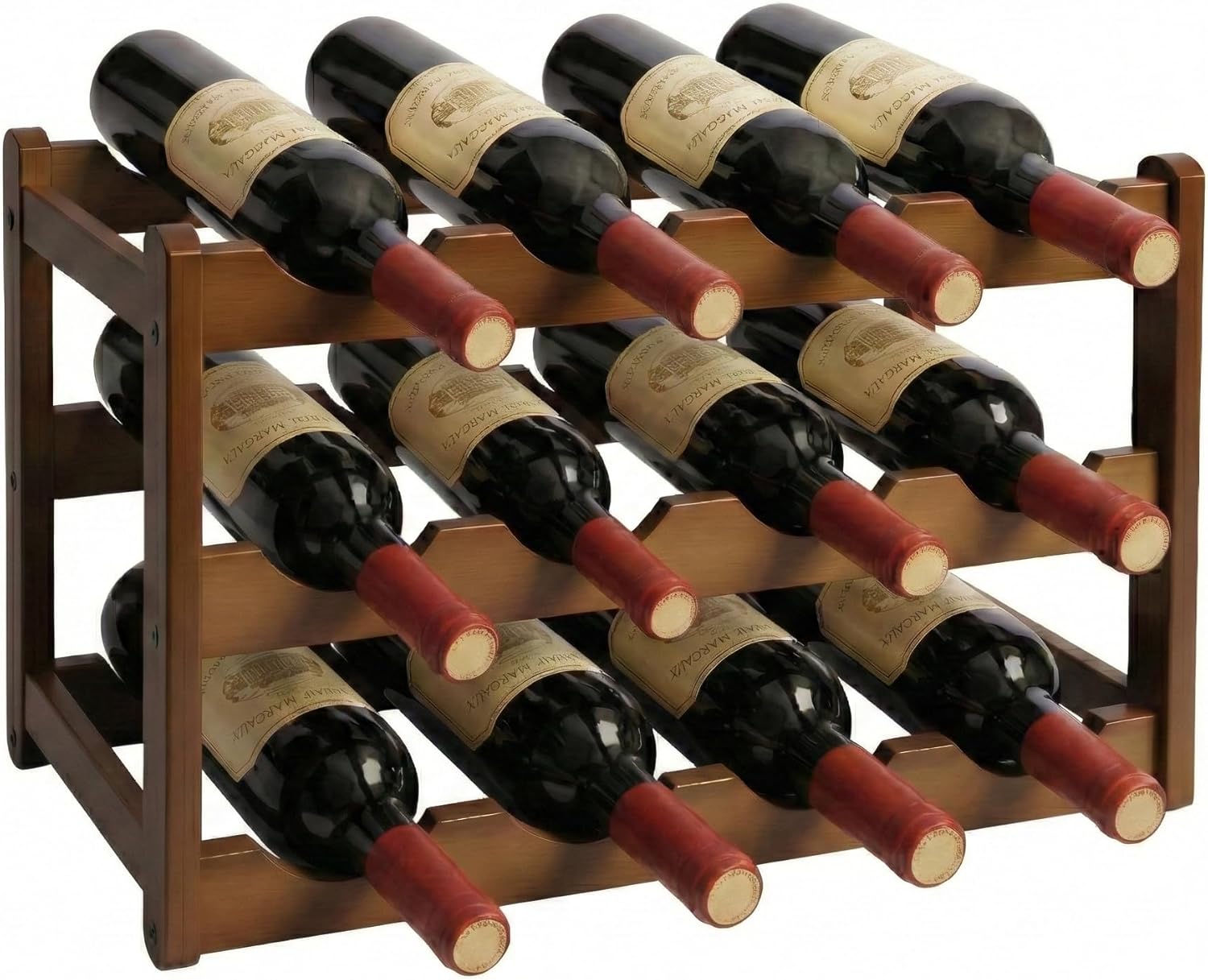 Bamboo Wine Rack 3-Tier 12 Bottle, Freestanding Countertop Wine Storage Shelf, Sturdy Natural Wine Holder Display Cabinet for Kitchen, Pantry, Dining Room & Home Bar (3 Tier)