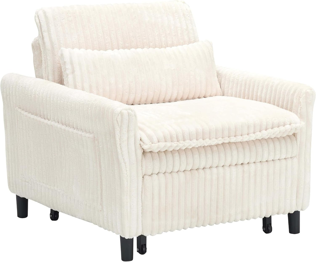 Foldable Sofa Bed Chair for Small Spaces, Comfortable Lounger with Pillow for Apartment, Bedroom, Balcony, Multi-Reclining Positions, Compact and Space Saving (Beige)