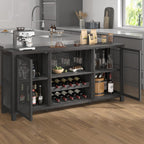 Launica Liquor Bar Cabinet, Industrial Wine Cabinet, Rustic Sideboard Buffet Cabinet for Liquor and Glasses, Coffee Bar Cabinet with Storage Rack for Home Kitchen Dining Room, Dark Grey Oak, 55 in