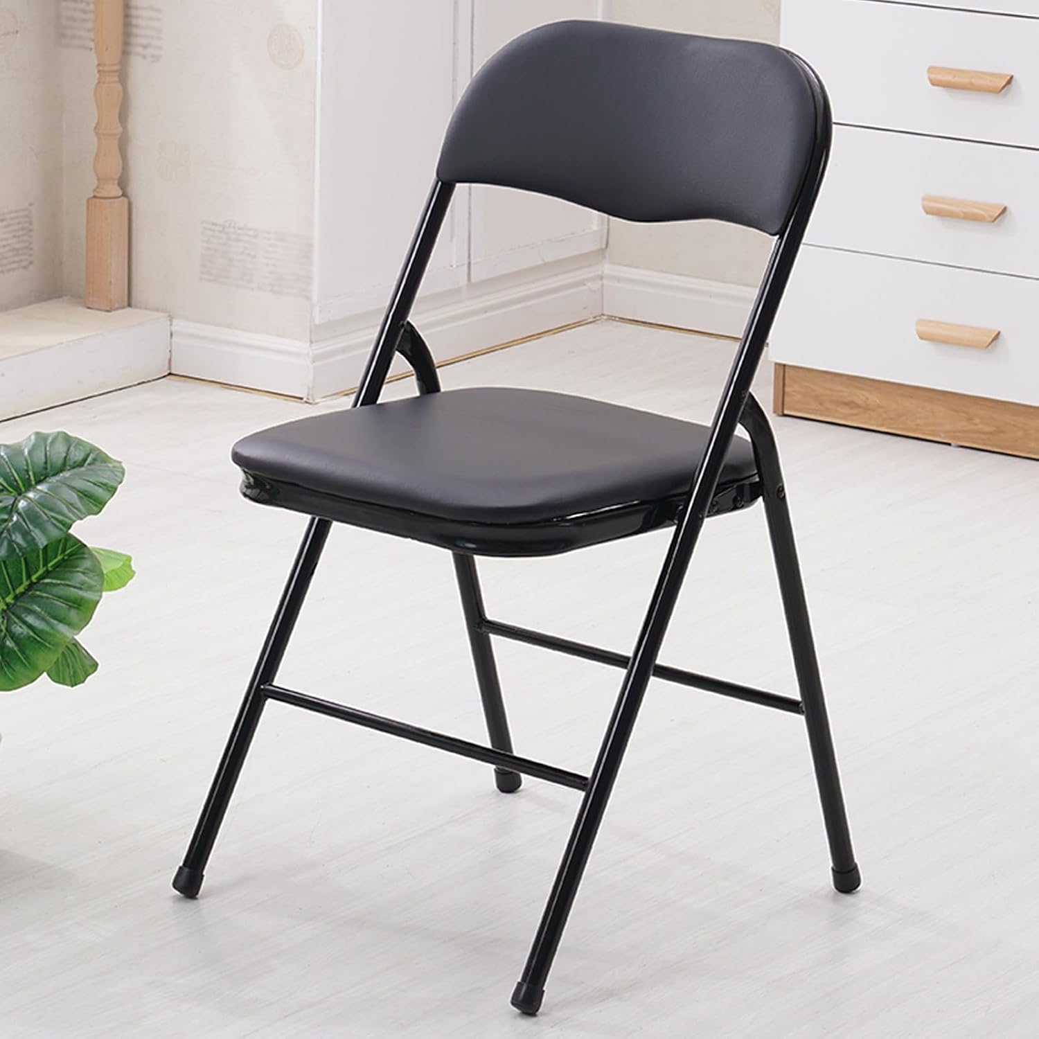 Folding Chair 1Pack- Waterproof Soft Seats,eavy-Duty Metal Frame,Sturdy and Suitable for Indoor Outdoor Activities,Stackable(Black,Electroplating)