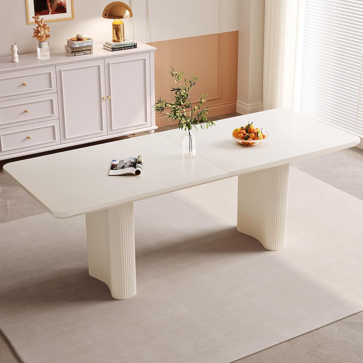 Guyii 78.97" White Rectangular Dining Table, Modern Kitchen Table, Indoor Dining Table for Kitchen, Bar, Living Room, Small Spaces, Easy Assembly, Table Only