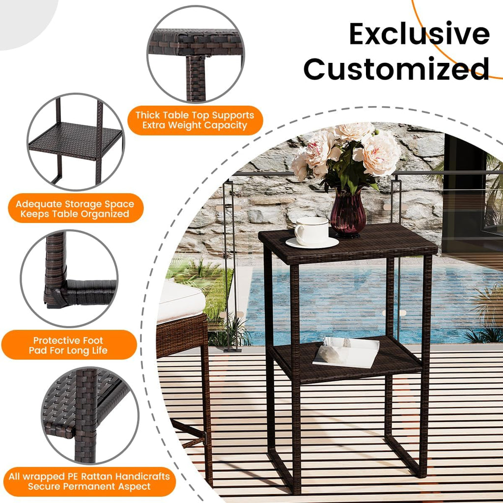 Sundale Outdoor Wicker Bar Table, 36 Inch Counter Height Patio High Top Dining Table, Rattan Bistro Pub Table with Storage Shelf for Deck Poolside Balcony Garden, Variegated Brown