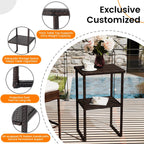 Sundale Outdoor Wicker Bar Table, 36 Inch Counter Height Patio High Top Dining Table, Rattan Bistro Pub Table with Storage Shelf for Deck Poolside Balcony Garden, Variegated Brown
