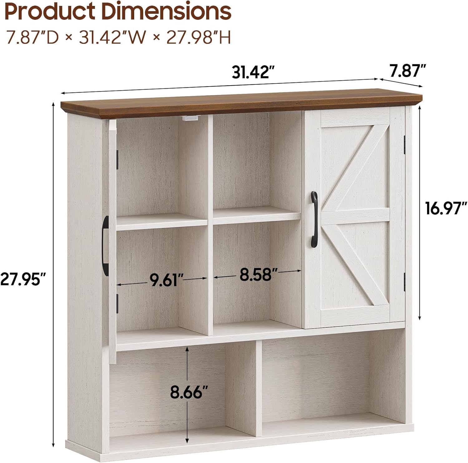 Vabches Bathroom Wall Cabinet, Farmhouse Medicine Cabinet with Double Barn Door and Adjustable Shelves, Wooden Vintage Storage Cabinet Wall Mounted for Bathroom, Kitchen Dining, Rustic White