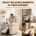 360° Swivel Glider Rocking Chair Nursery， Oversized Recliner with Phone Holder，Nursing Chairs for Breastfeeding with Wide Foot Rest for Living Room and Baby Room,Linen