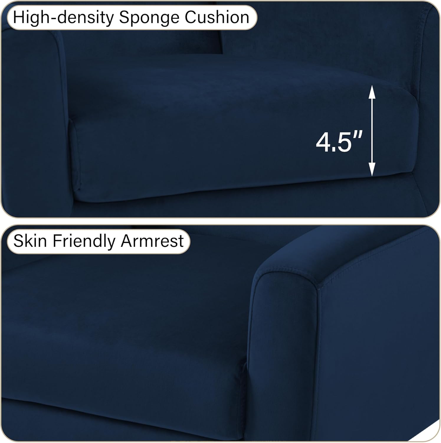 Mid-Century Modern Velvet Accent Chair, Royal Blue, Set of 1 | High Resilience Sponge Cushion | Soft Velvet Upholstery | Solid Wood Frame | For Living Room Bedroom, & Small Spaces