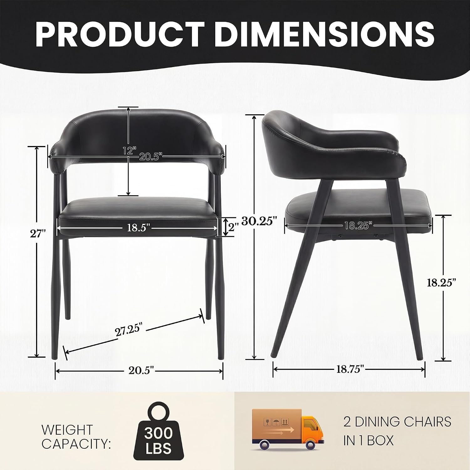 HNY Modern Dining Room Arm Chairs Set of 6, Retro Faux Leather Upholstered Barrel Dining Chairs with Arms Mid-Century Black Accent Chair with Metal Legs, Open-Back Kitchen Side Chair for Living Room