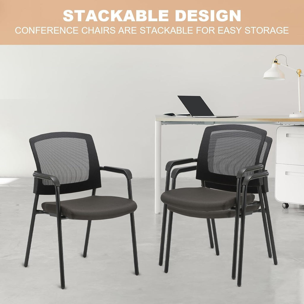 CLATINA New Classic Reception Guest Chair with Mesh Back and Armrests, Ergonomic Stacking Chair with Thickened Seat Cushion for Office Conference Waiting Room, Black (1 Pack)