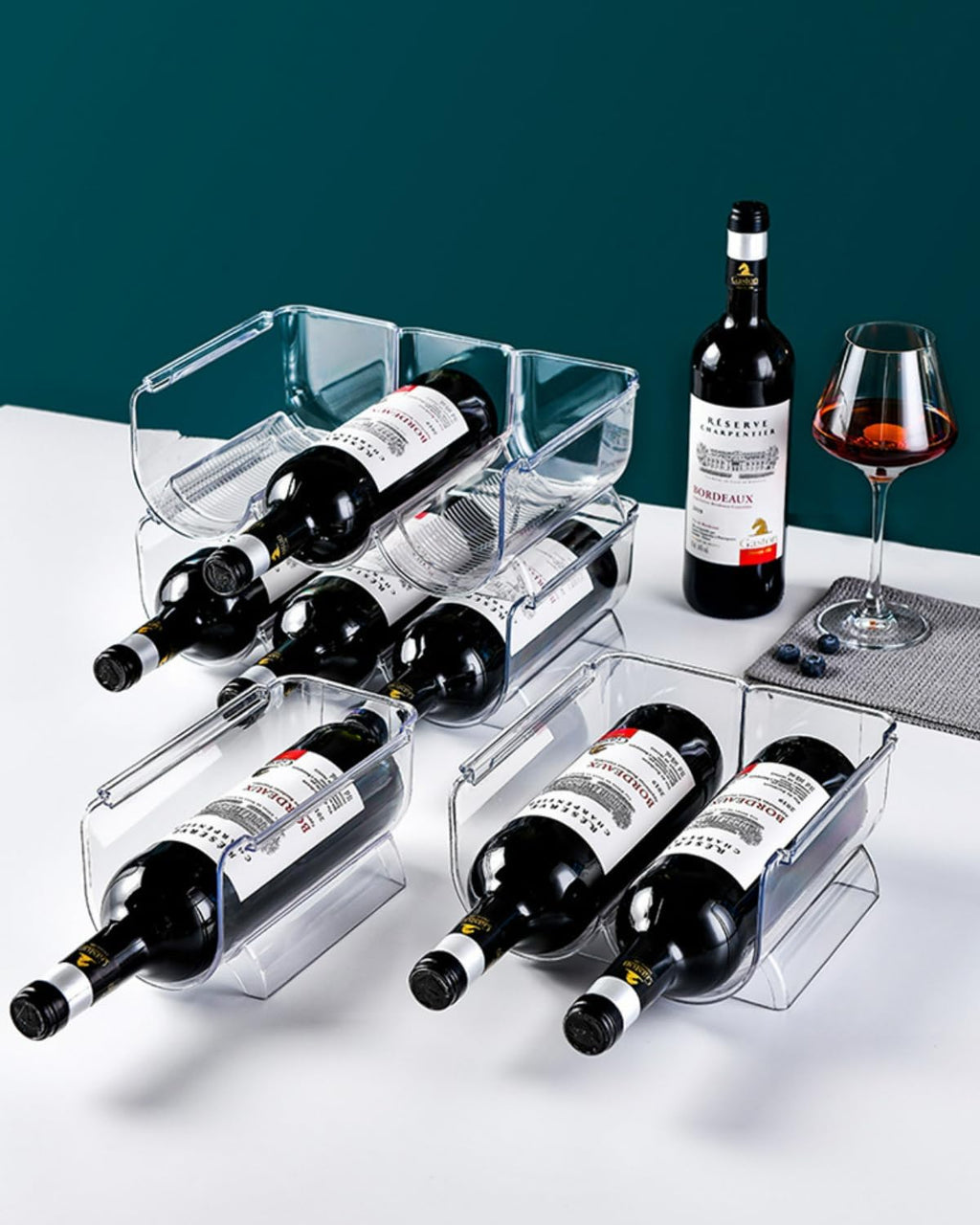 Transparent Wine Rack Stackable Bottle Holder for Refrigerator Beverage Storage and Organization at Home (3 Link)