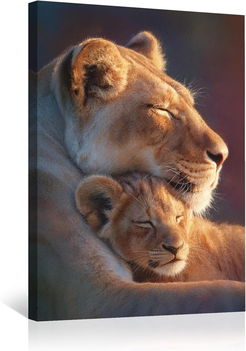 Framed Lion Wall Art African Wild Lioness and Cub Canvas Prints Sunset Safari Wildlife Animal Picture Painting Modern Artwork for Living Room Bedroom Office Home Decor 16" x 24", Mother's Day