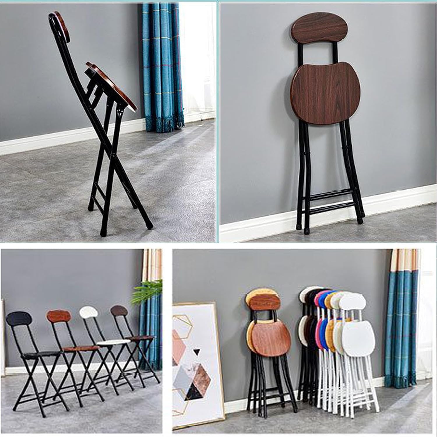 Modern Kitchen Barstools, Stacking Chairs, Video Game Chairs, Folding Stools, for Wedding, Banquets, Celebrations, Dinning, Office(Brown Woodgrain)