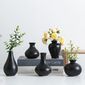 Small Ceramic Vase Set of 5, Black Bud Vase with Boho Decorative Design for Fireplace, Entryway & Living Room Centerpiece