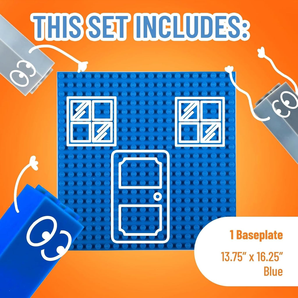 Strictly Briks Big Blocks Baseplate - Creative Building Blocks Play - Compatible with Lego Brick Pieces - Blue, 13.75 x 16.25 in (Pack of 2)